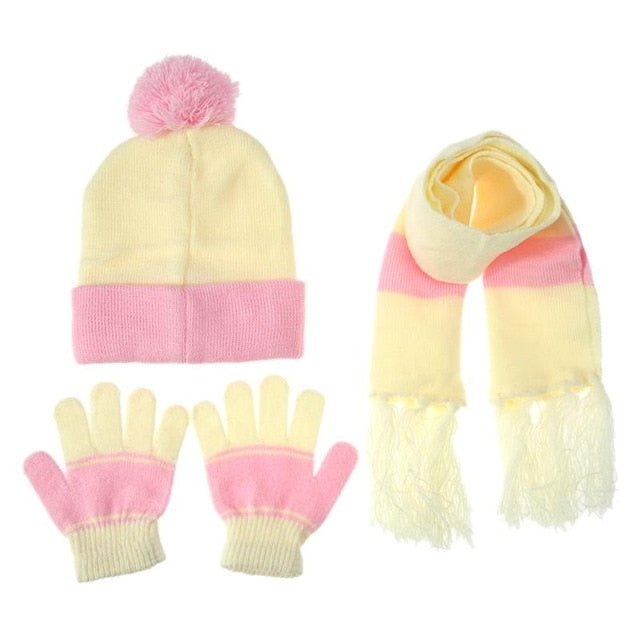 3 in 1 Kids Winter Hat Scarf Gloves Set, Knitted Hat Baby Hat Kids Hat Set,  Warm Winter Beanie Hat Gloves Scarf Set for Kids Boys Girls, 1-5